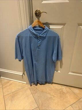Peter Millar Light Blue Striped Polo